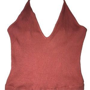 Express Bodysuit small ribbed V-neck Mauve brown adjustable bodysuit